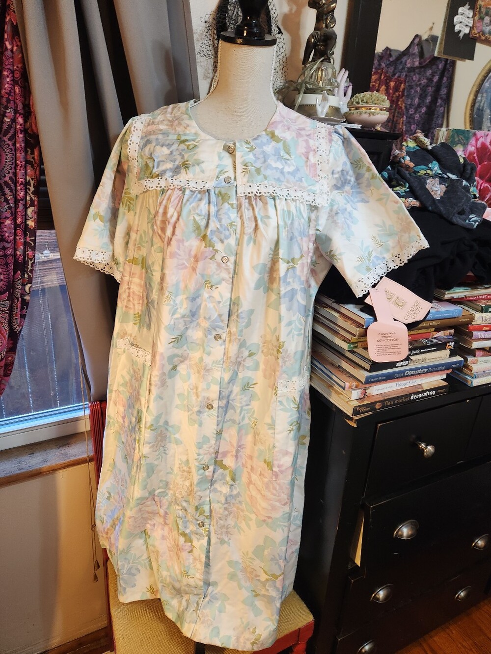 Vintage Sears NWT Pastel Floral Button-Front Nightgown Housecoat Nap Dress